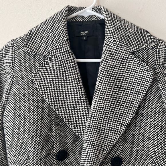 Philippe Adec Paris Womens Double Breasted Jacket Blazer Size 2 Black White - Picture 4 of 8